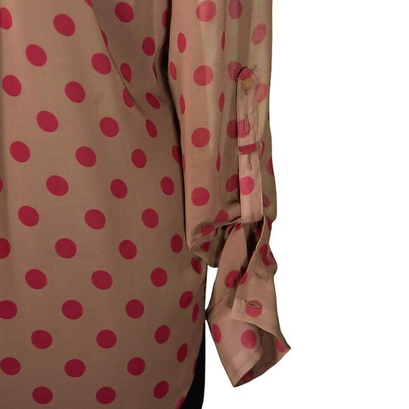 Free People Women's Shirt Button Up Beige Red Polka Dot Oversized Blouse Top S - Picture 9 of 9